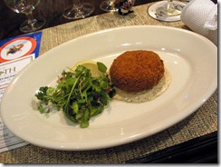 Dungeness Crab Cakes with a Cajun Remoulade and a salad of spring greens - Delightful!